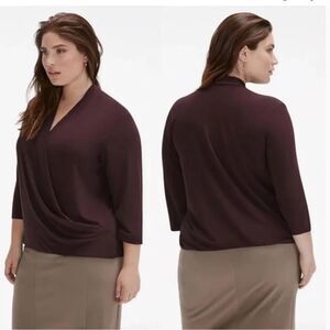 M. M. LaFleur Deneuve Faux Wrap Blouse Purple Blackberry Merlot, Size +1 / 1X